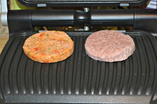 Veggie Burger (Left) and Pork Burger (Right) frozen straight from the freezer. 