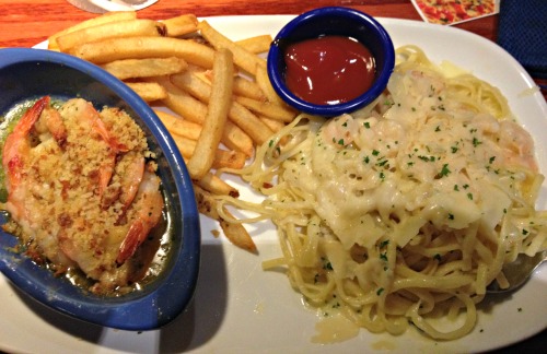 Parmesan Shrimp Scampi (Left) and Shrimp Linguine Alfredo (Right) from Red Lobster