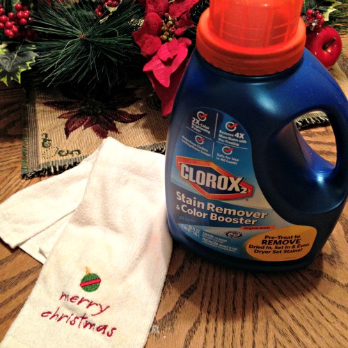 My holiday hand towels always get dirty and stained. Thank goodness for Clorox 2.