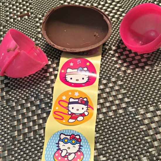 Inside one of the Choco Treasure Hello Kitty eggs was a roll of about 10 stickers. 