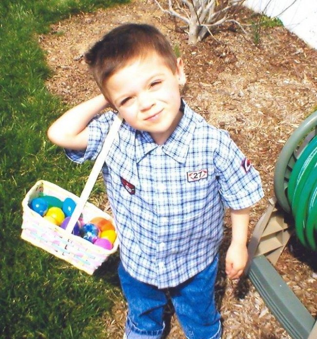 Our son gathering Easter Eggs taken approx. 12 years ago. 
